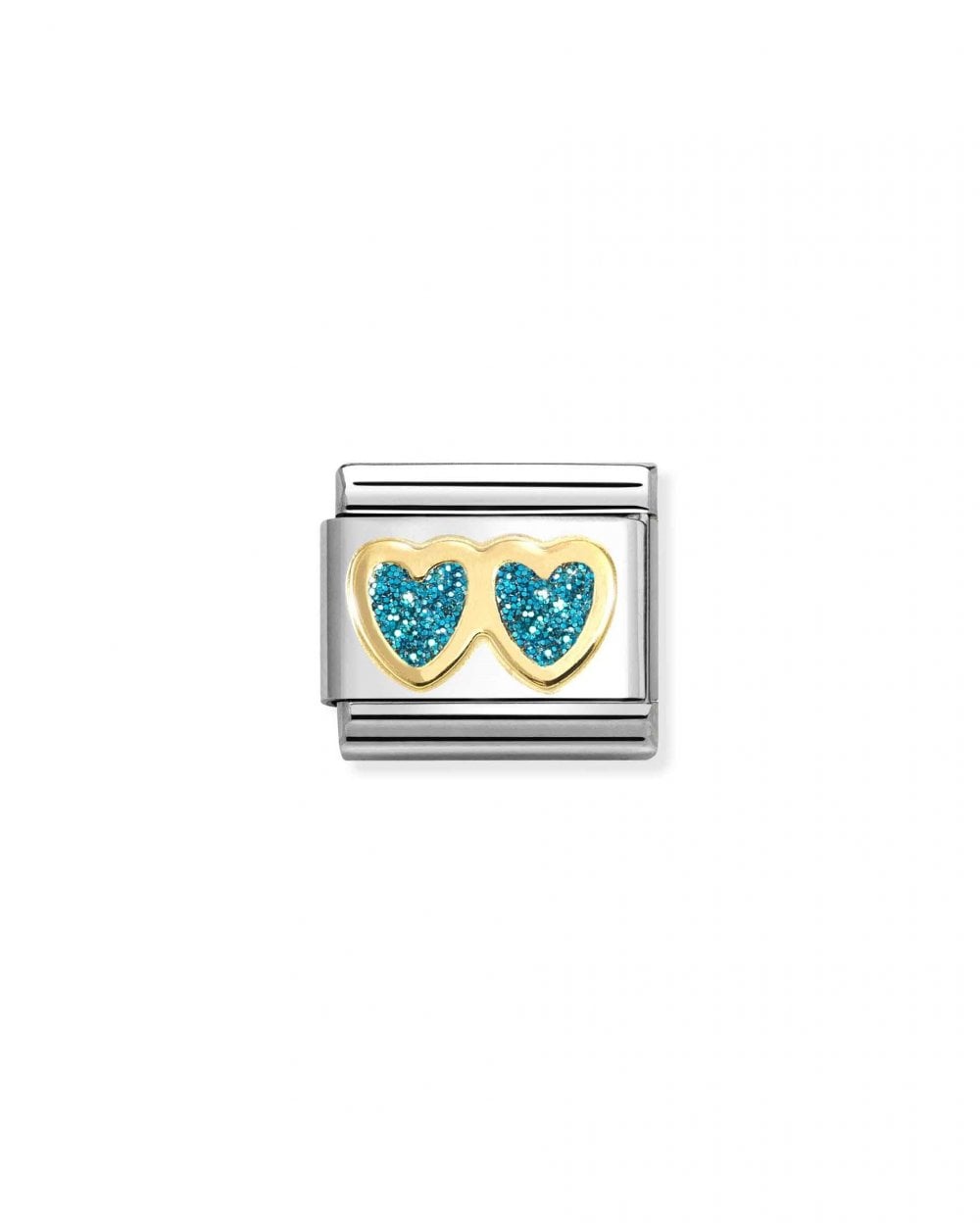 Composable Classic Link, Double Heart, Light Blue Glitter