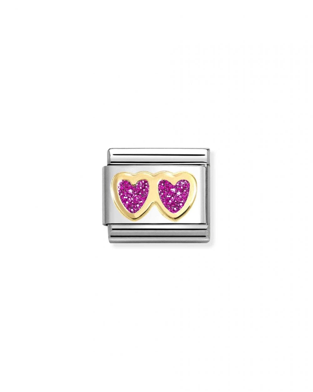 Composable Classic Link, Double Heart, Fuchsia Glitter