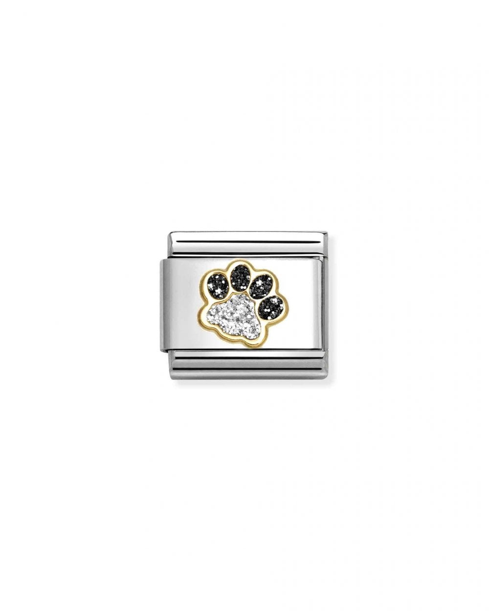 Composable Classic Link, Pawprint , Black and Silver Glitter