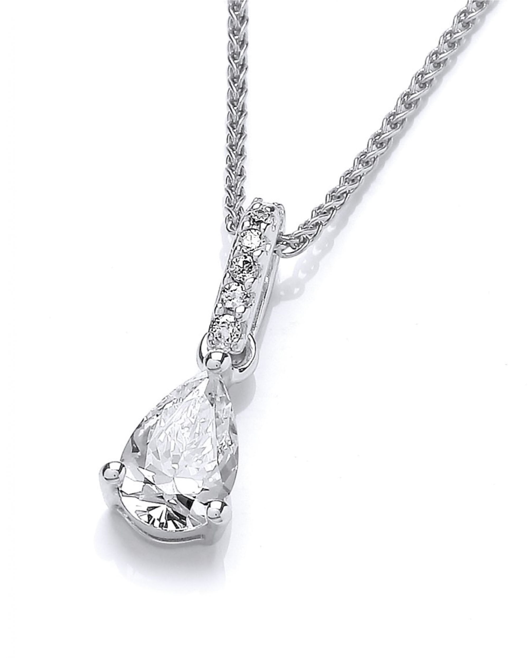 Delicate Cubic Zirconia & Silver Teardrop Pendant without Chain