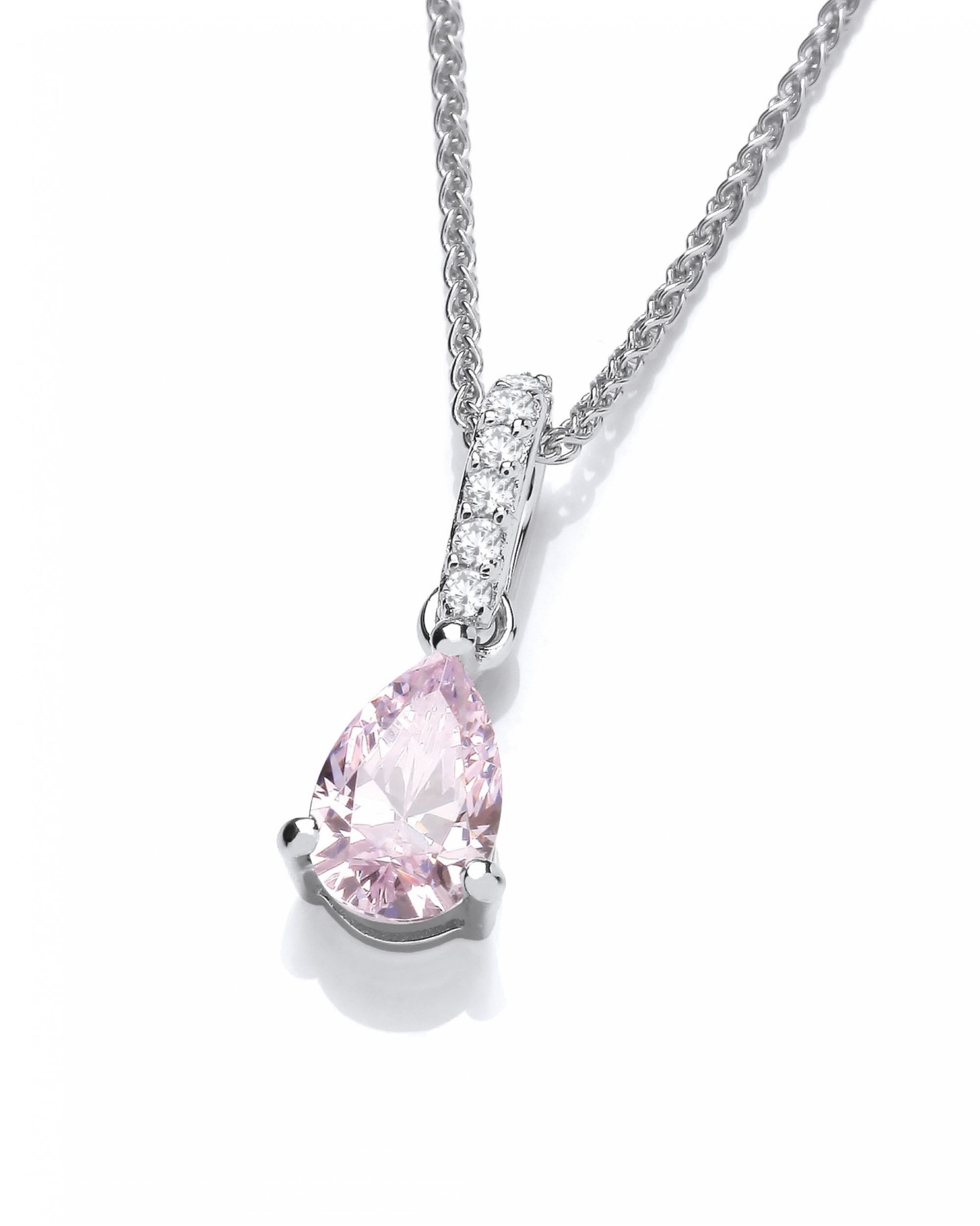 Delicate Pink Cubic Zirconia & Silver Teardrop Pendant without Chain