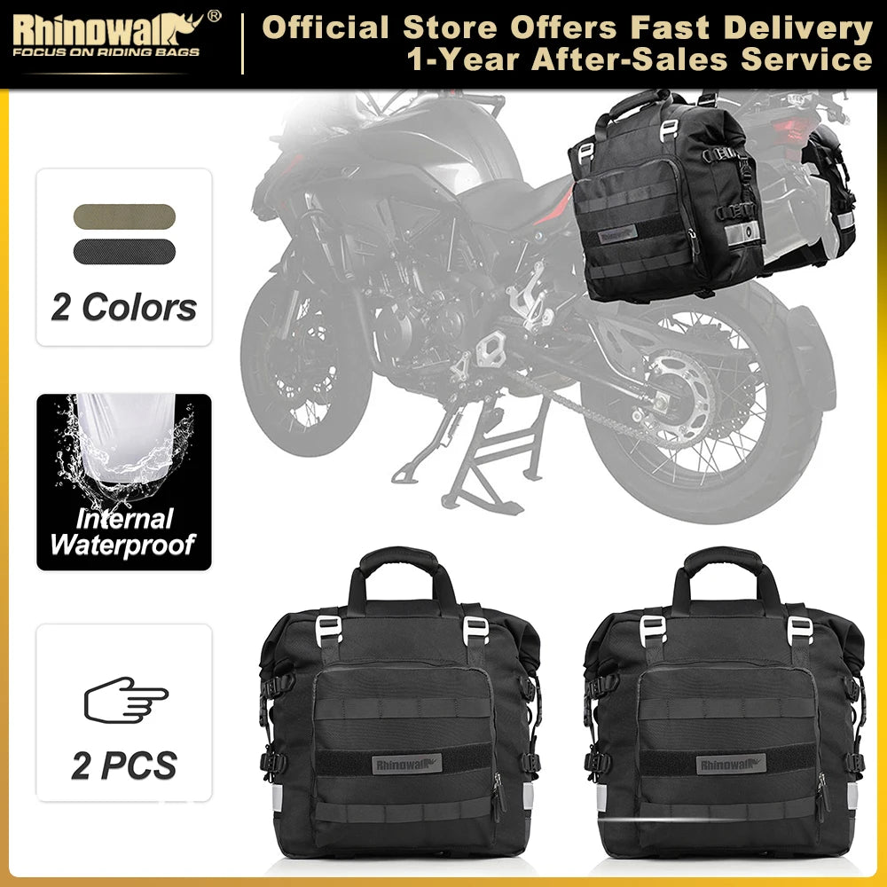 Rhinowalk Motorcycle Side Bag 2-Piece 20L Motorbike Pannier Saddlebag Universal 2 Sides 100% Waterproof Removable Inner Bag