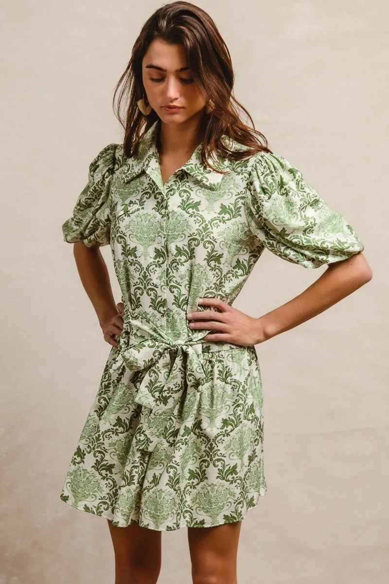 Floral Short Sleeve Mini Shirt Dress