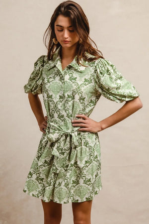 Floral Short Sleeve Mini Shirt Dress - Styles Code