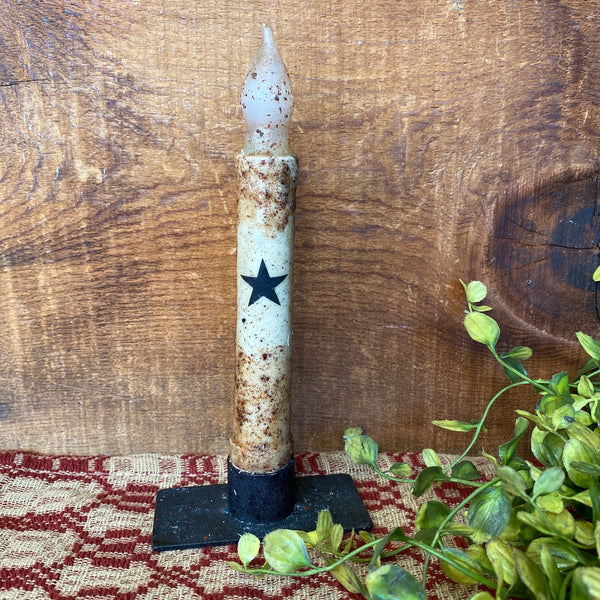 Grungy battery timer taper candle ivory star 6''