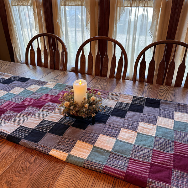 Quilt folded on dining room table
