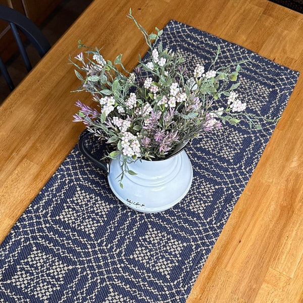 Emily Pitcher with floral bushes on our Nantucket table runner