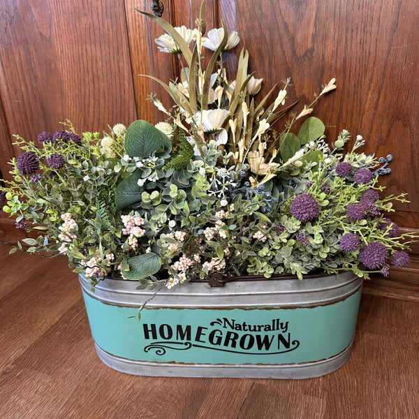 Homegrown tin bucket with floral picks