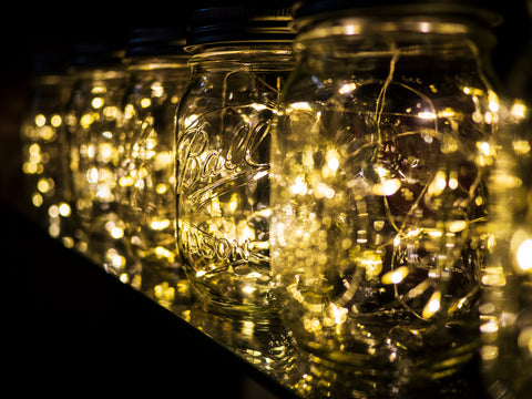 mason jars filled with fairy lights
