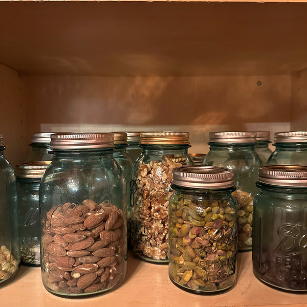 mason jars in my snack cupboard
