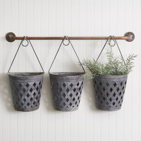 open weave half-round metal wall buckets