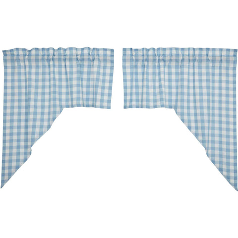 Annie Blue Buffalo Check Ruffled Lined Tier Curtains 24