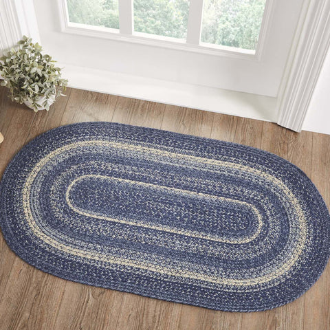 Great Falls Blue Oval Braided Rug 20x30 - with Pad