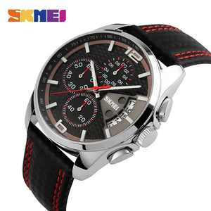 SKMEI Fashion Sport Mens Watches Top Brand Luxury Leather Strap 5Bar Waterproof Quartz Wristwatches Relogio Masculino 9106 - Getizz