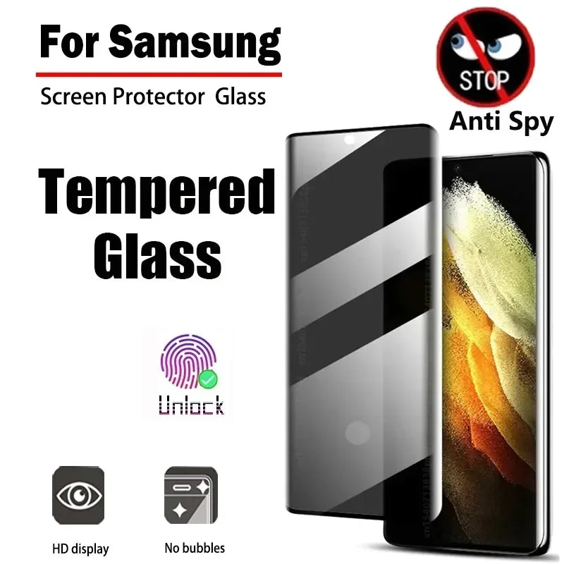 Fingerprint Unlocking Privacy Tempered Glass for Samsung Galaxy S23 S22 S21 S20 S10 Note 20 10 9 8 S8 S9 Plus Screen Protector