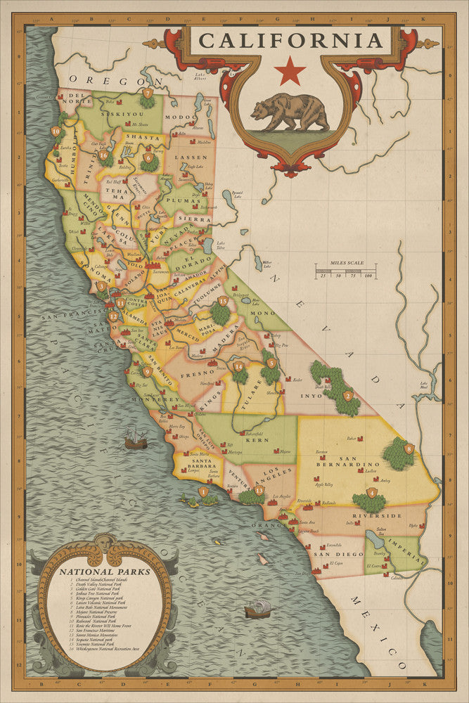 California National Parks Map - hikeanddraw