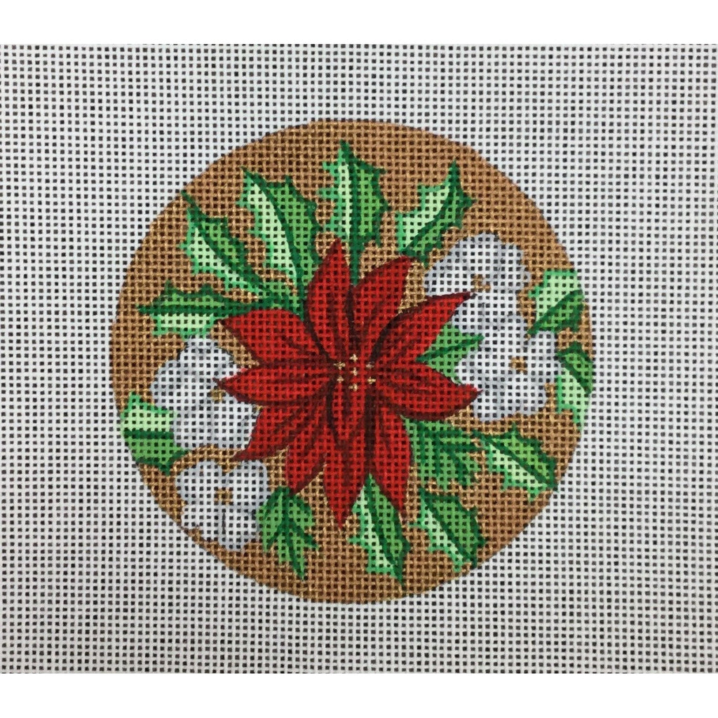 Poinsettia Round Ornament | KC Needlepoint