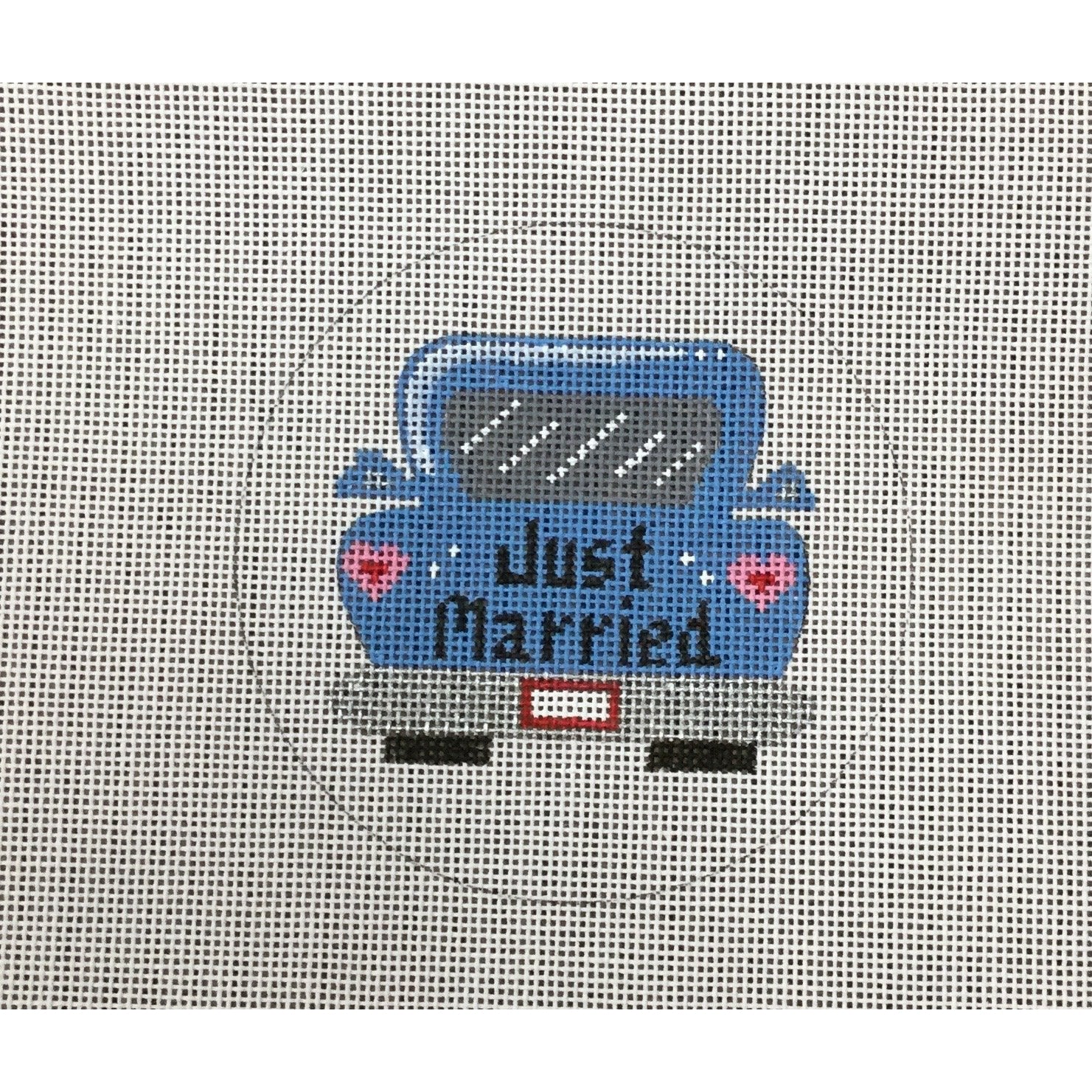 Just Married Car Round Canvas | KC Needlepoint