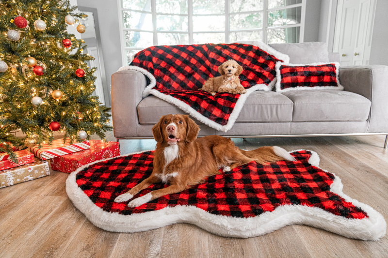 Matching Holiday Dog Bed, Blanket, Pillow