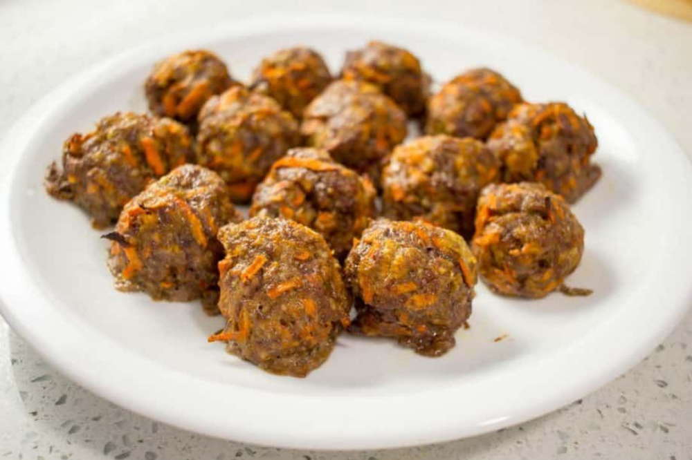 Beef and veggie meatballs on a plate