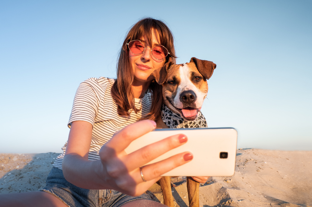 Woman and dog selfie