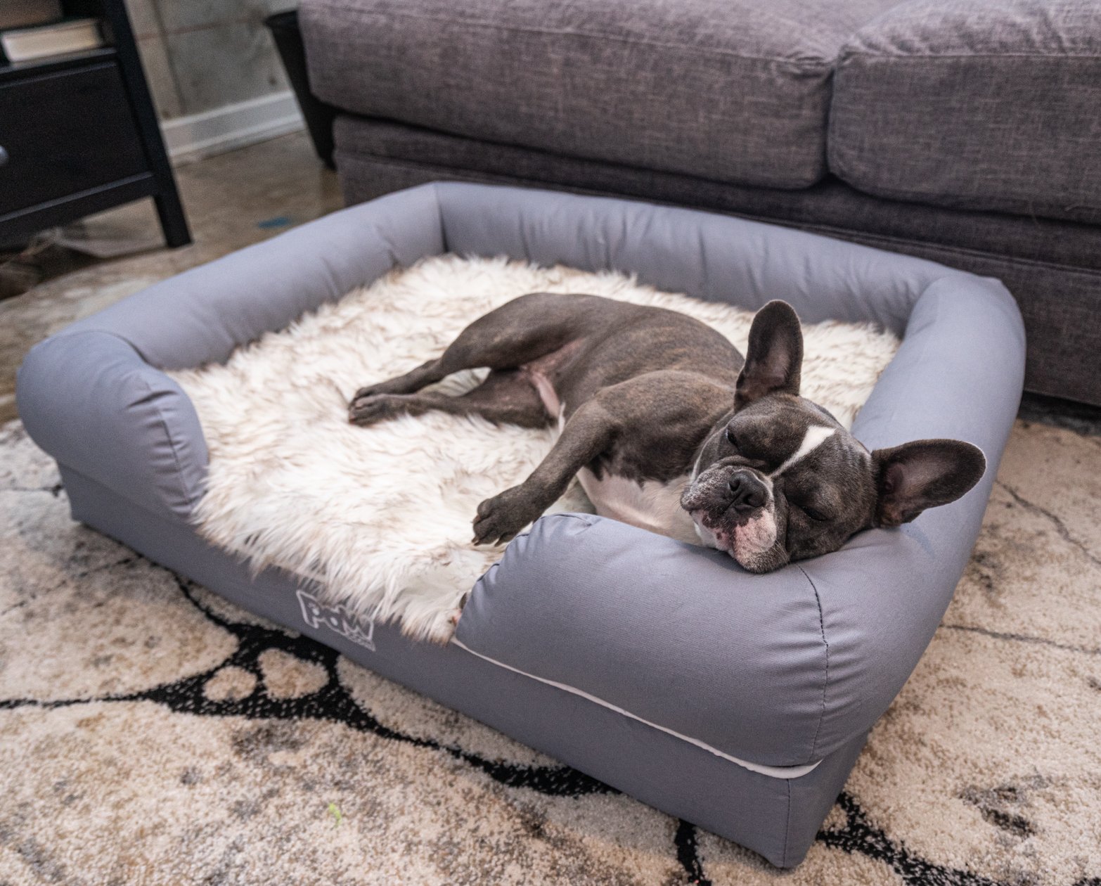 Image of PupLoungeâ¢ Memory Foam Bolster Bed & Faux Fur Topper