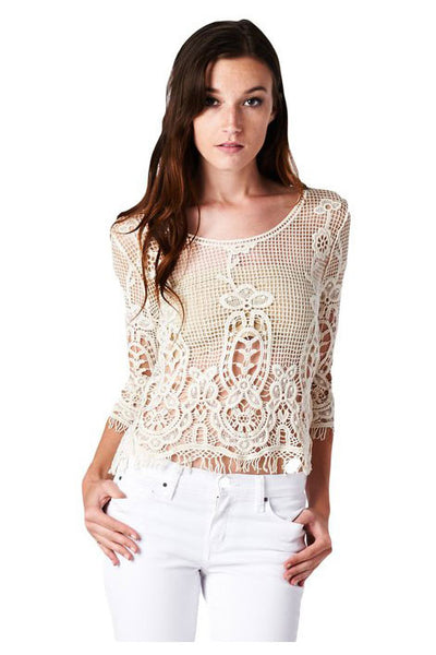 3/4 Sleeve Crochet Crop Top – Jubilee Couture