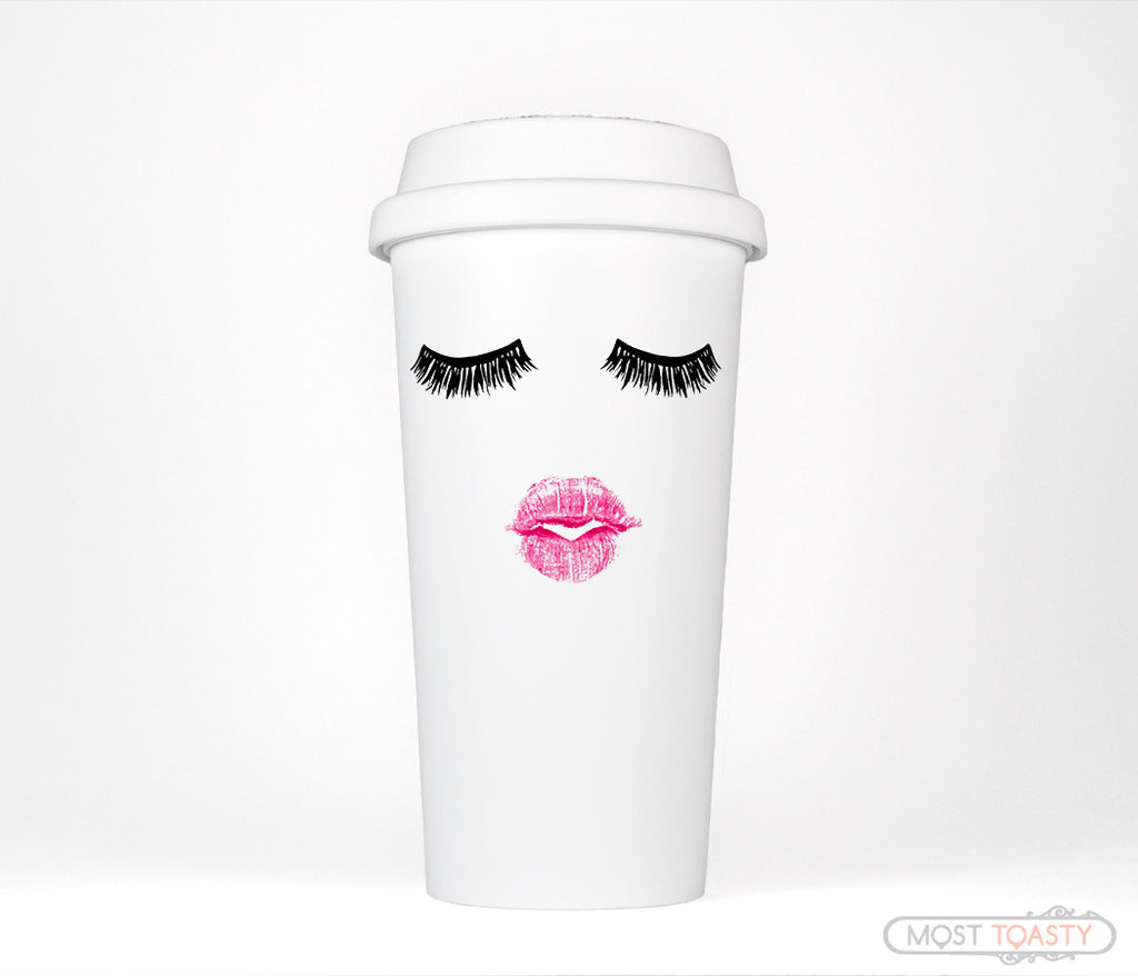 Lashes And Lipstick Cute Makeup Travel Coffee Mug Tumbler Most Toasty