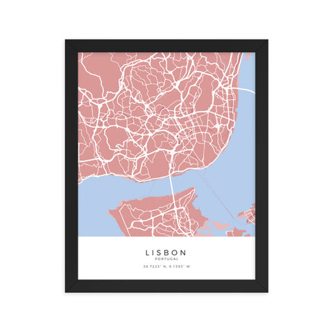 Wall art map and print of Lisbon in Portugal