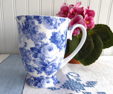 Blue Floral Chintz Mug Bone China Pedestal Maxwell Williams Antique Bl