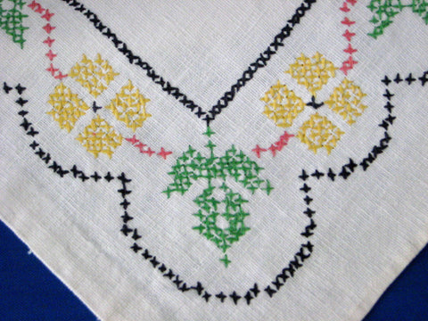 Long Embroidered Dresser Scarf 1920s Linen 40 Inches Cross Stitch