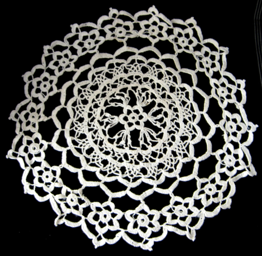  English  Lacy  Fine Crocheted Lace Doily Vintage Flower 