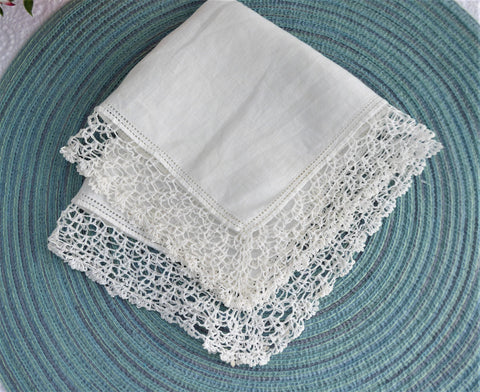 White Irish Linen Handkerchief 1920s Hand Made Thread Lace Trim Hanky ...