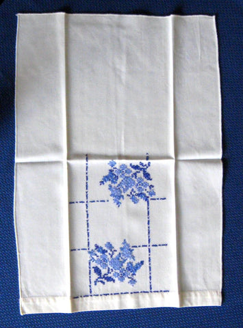 Guest Towel Pair Hand Embroidered Cross Stitch Blue And White Floral 1 ...