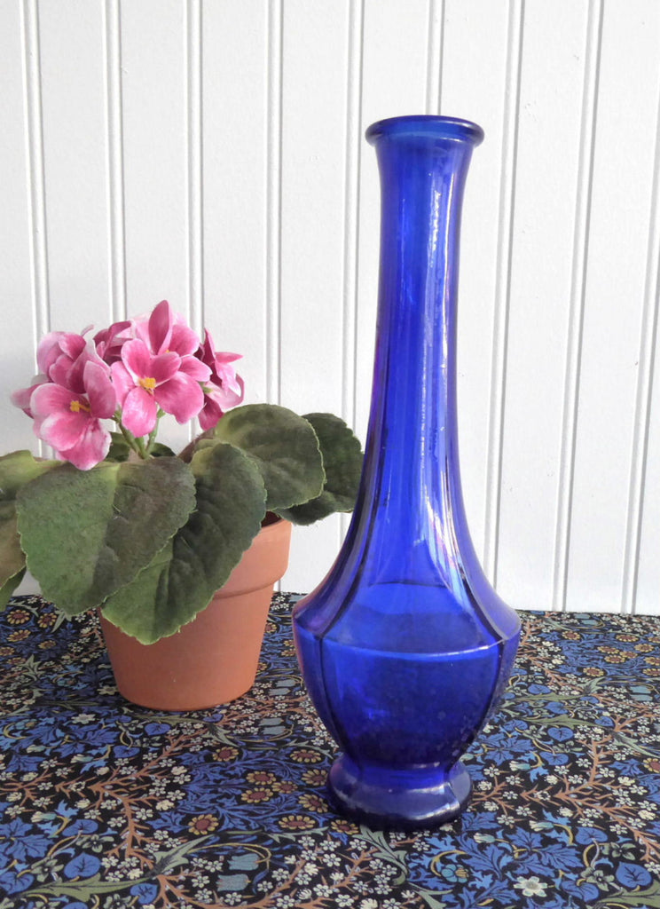 Cobalt Blue Glass Vase 1940s Art Deco Paneled Bud Vase Vintage Art Gla