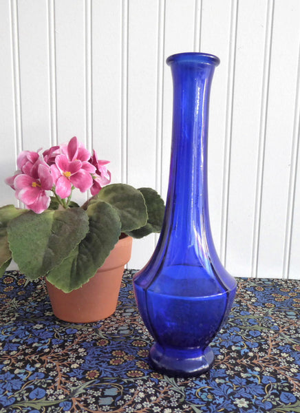 Cobalt Blue Glass Vase 1940s Art Deco Paneled Bud Vase