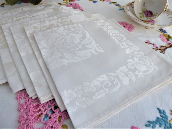 Occupied Japan 8 White Damask Napkins 1945-1952 Cotton Grapes Luncheon ...