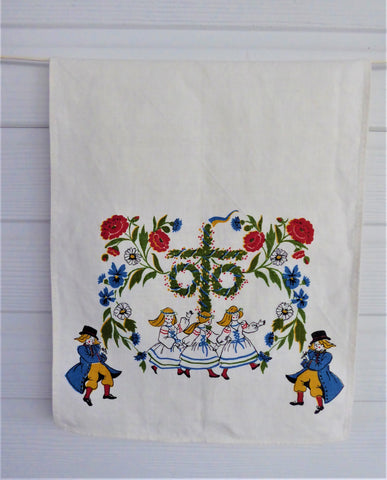 Swedish Folklore Midsummer Runner Dresser Scarf 1950s Linen 28 Inches Antiques And Teacups