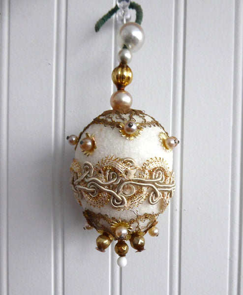 Christmas Tree Ornaments Set 3 Beaded Gold Bullion Lace Hand Made 1950 ...