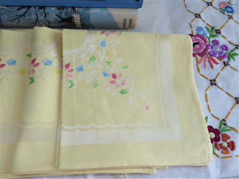 Sunny Yellow Damask Napkins 5 Hand Colored 1950s Cotton Rayon Elegant ...