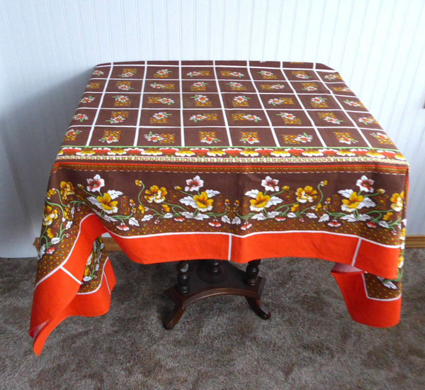 Retro Colors Tablecloth 60 Square Bark Cloth Tea Cloth Bridge Cloth Fa ...