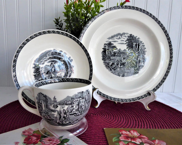 Wedgwood Lugano Black Transferware Cup And Saucer With Plate 1960s Tea