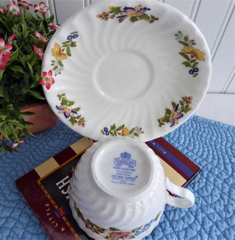 Aynsley Cottage Garden Cup And Saucer Flowers Butterflies Bone