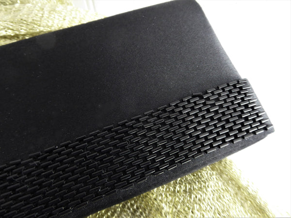 Black Beaded Purse Clutch Shoulder 1990s Poie de Soie Evening Tea Part ...