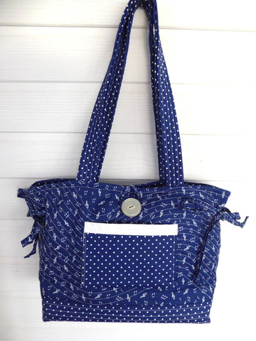 Purse Music Theme Tote Bag Handbag Navy Blue And White Quilted Music N ...