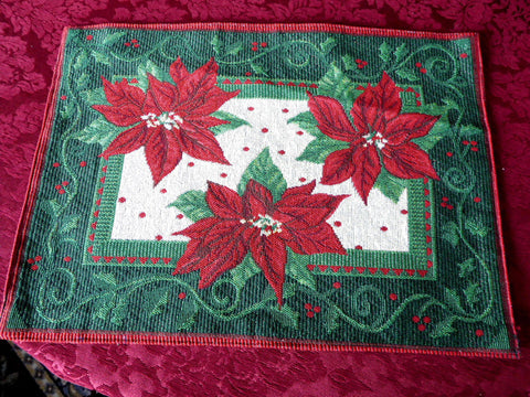 Christmas Fabric 2 Placemats 1980s Christmas Tapestry Poinsettias Dinn ...