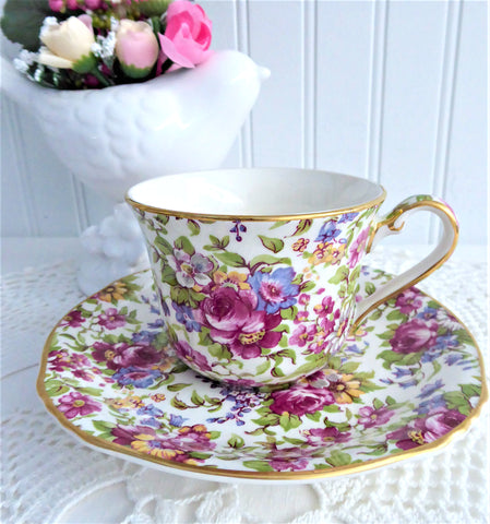 Summertime Chintz Royal Winton Cup And Saucer 1995 Reissue Pink Blue F ...