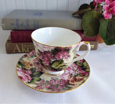 Cottage Rose Chintz Teacup Royal Patrician England Bone China Lush