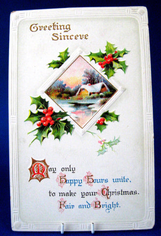 Postcard Embossed Greeting Sincere Poem Snowy Cottage 1920s BB London ...