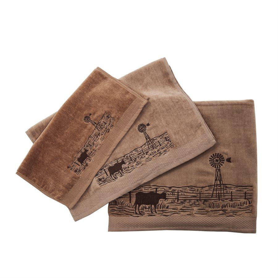 Farm Landscape Bath Towel Set | Retro Barn Country Linens